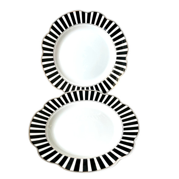 Grace Teaware Black & White Striped Porcelain Salad Plates 9in Set of 6 New - Picture 1 of 12